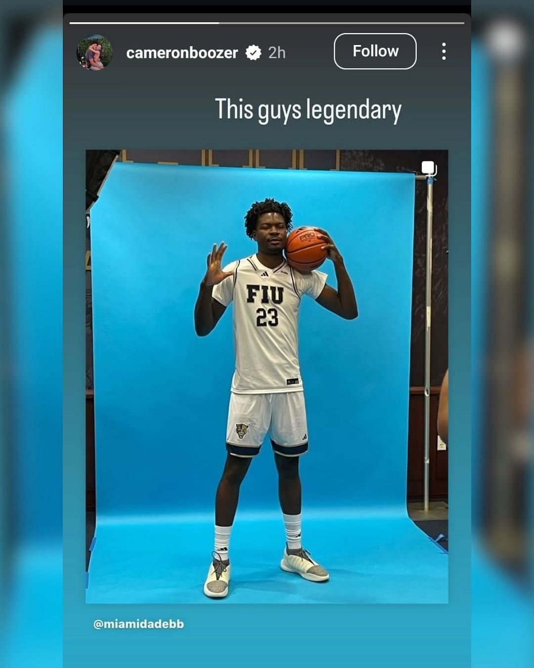 Carlos Boozer's son, former Cameron Boozer, shares a 3-word reaction as former Columbus HS teammate commits to FIU. (Image via Instagram @cameronboozer)
